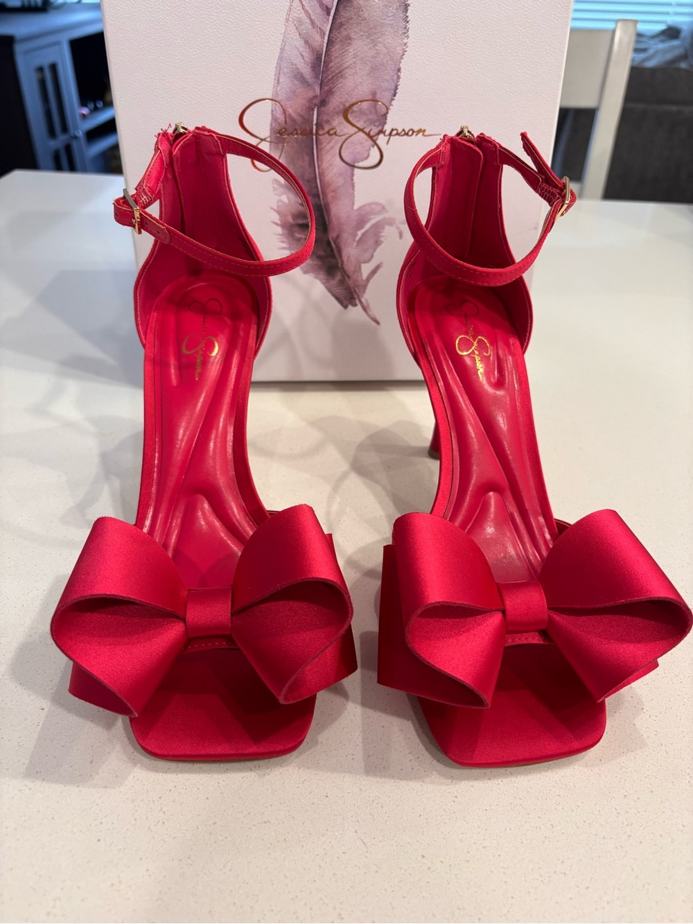 Jessica Simpson Hot Pink Satin Bow Ankle-Strap Heels